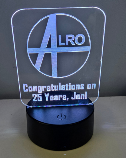 Custom Laser-Engraved Clear Acrylic Sign with LED Light Base – Your Logo or Design