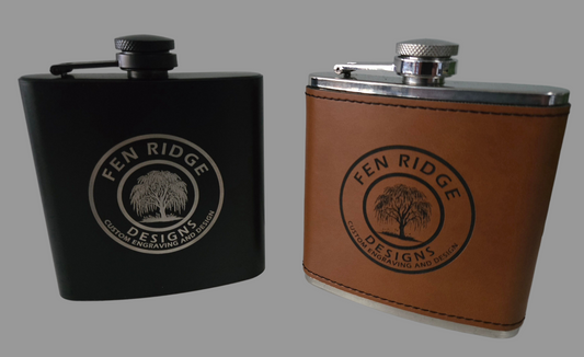 Custom 6oz Hip Flask – Laser Engraved Stainless Steel or Leatherette